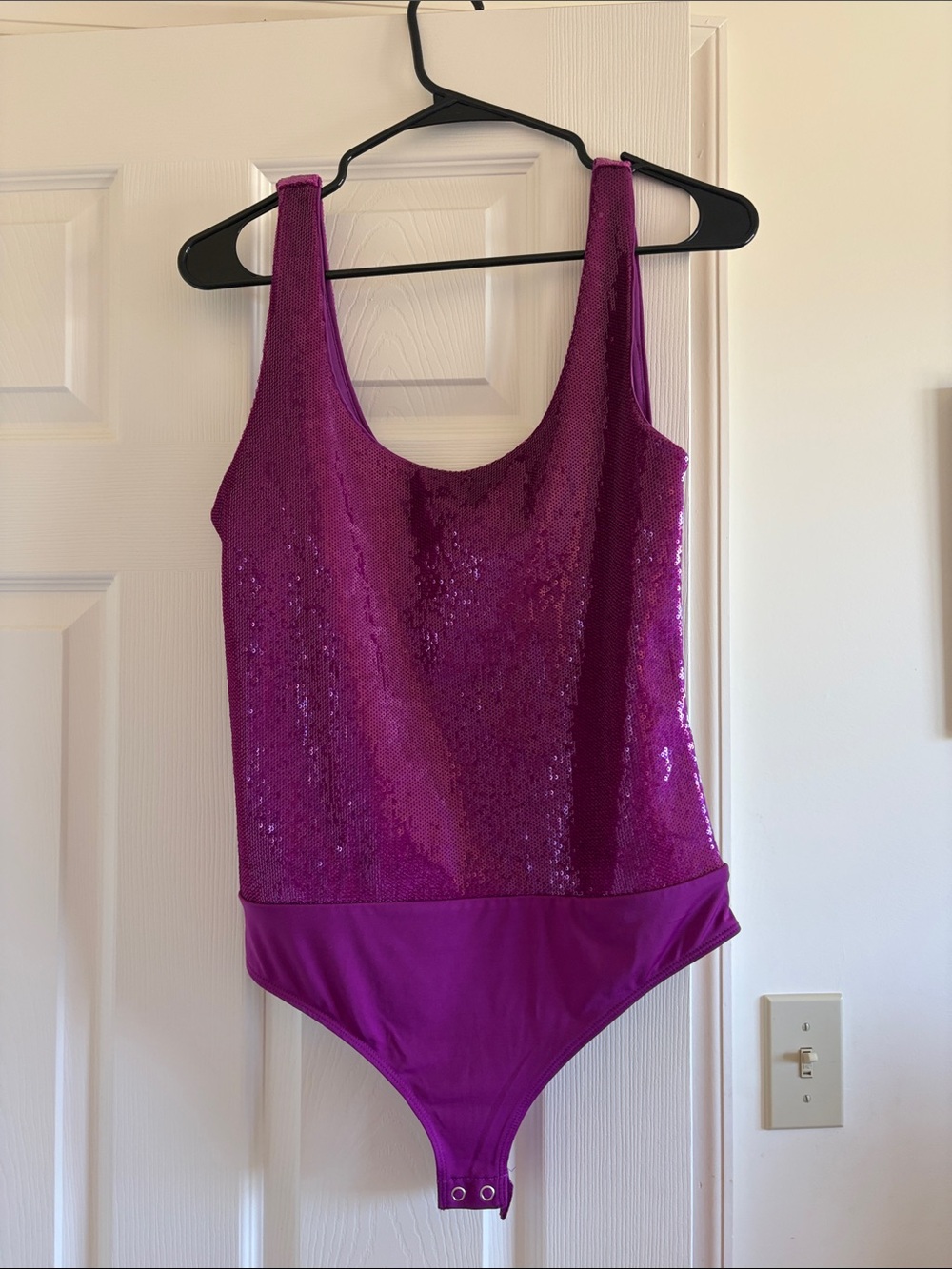 Express Sequin Tank Bodysuit in Magenta